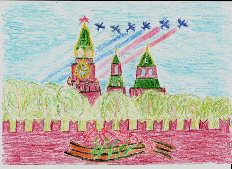 Детский рисунок - Парад Победы на Красной площади