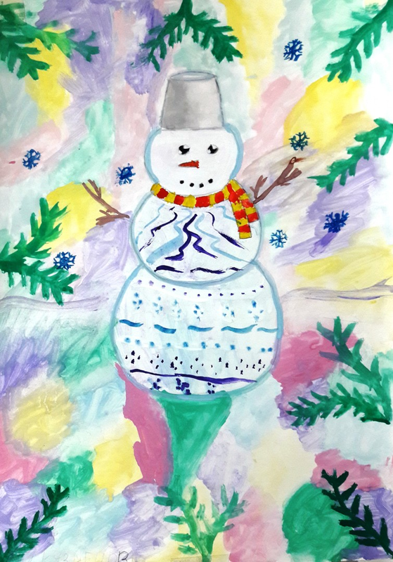 Детский рисунок - Весёлый снеговик