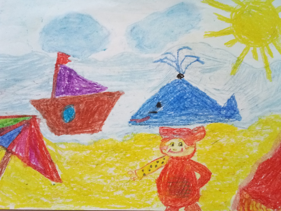 Детский рисунок - Кукутики на море
