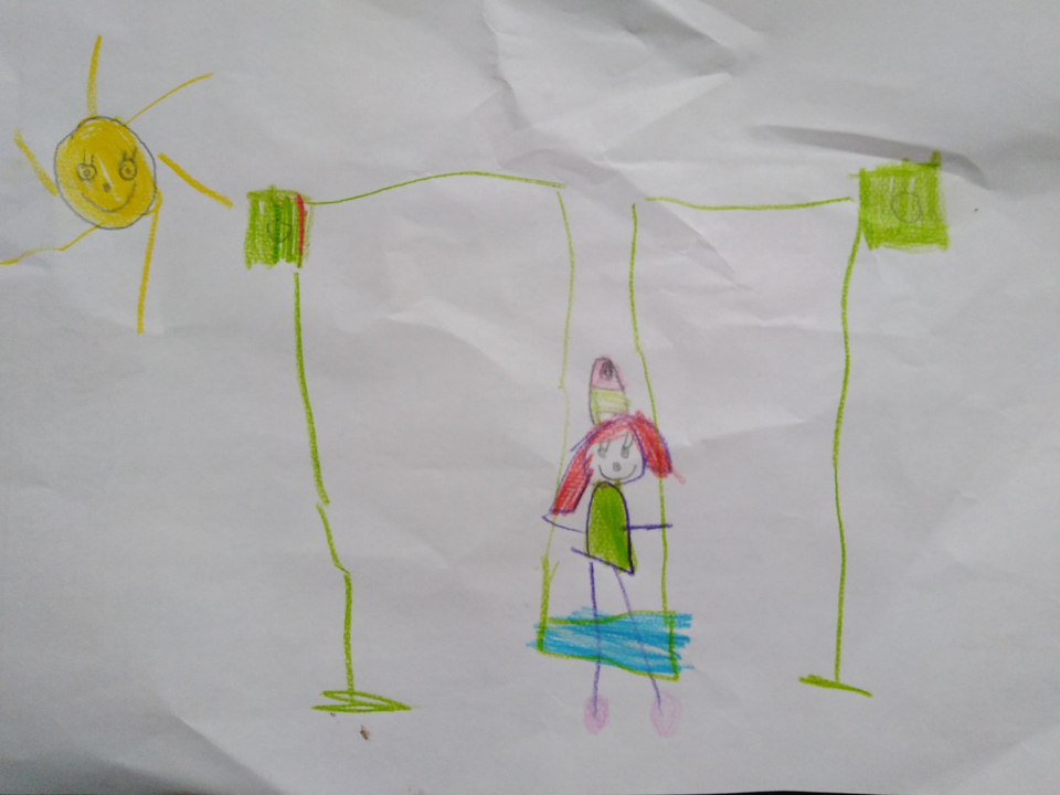 Детский рисунок - Солнечный день и качели
