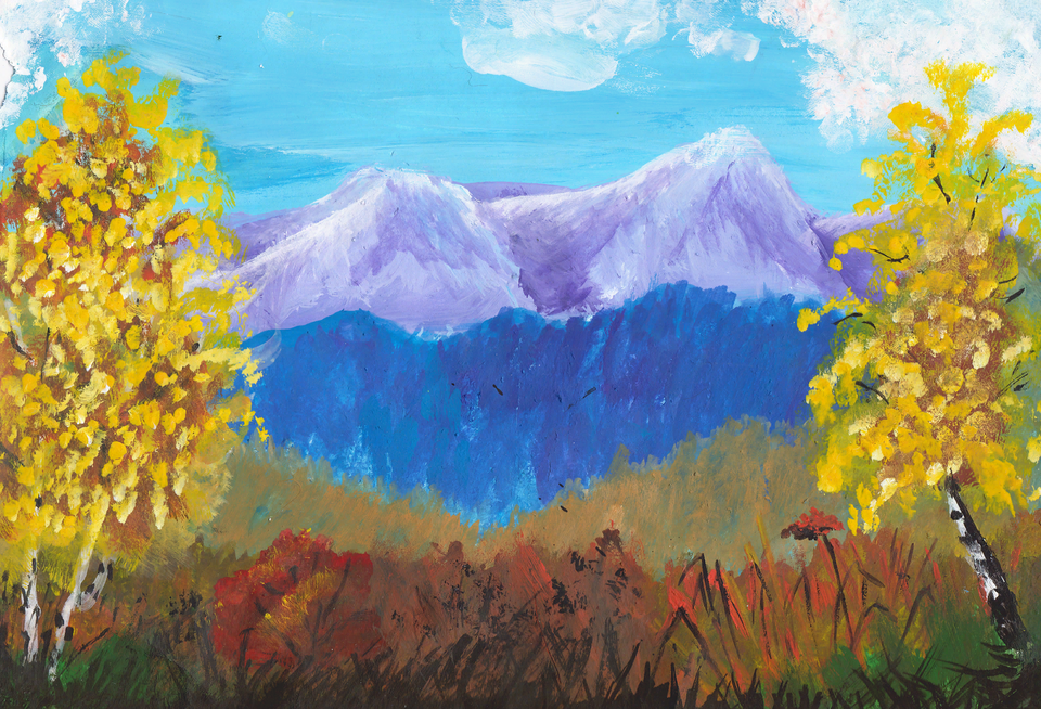 Детский рисунок - Осень в горах