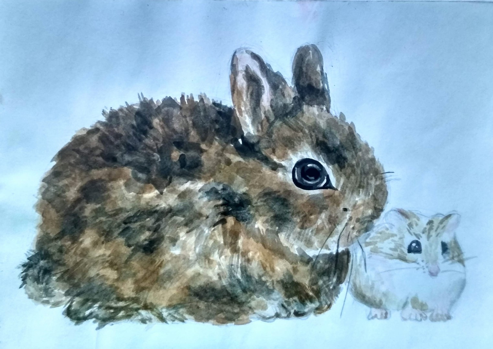 Детский рисунок - Зарисовки животных зайчик и мышка