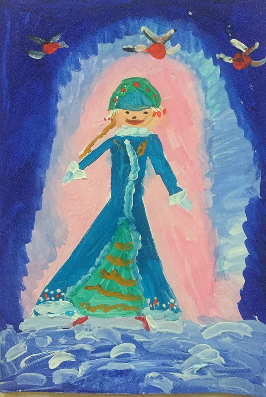 Детский рисунок - Снегурочка  краса -длинная коса