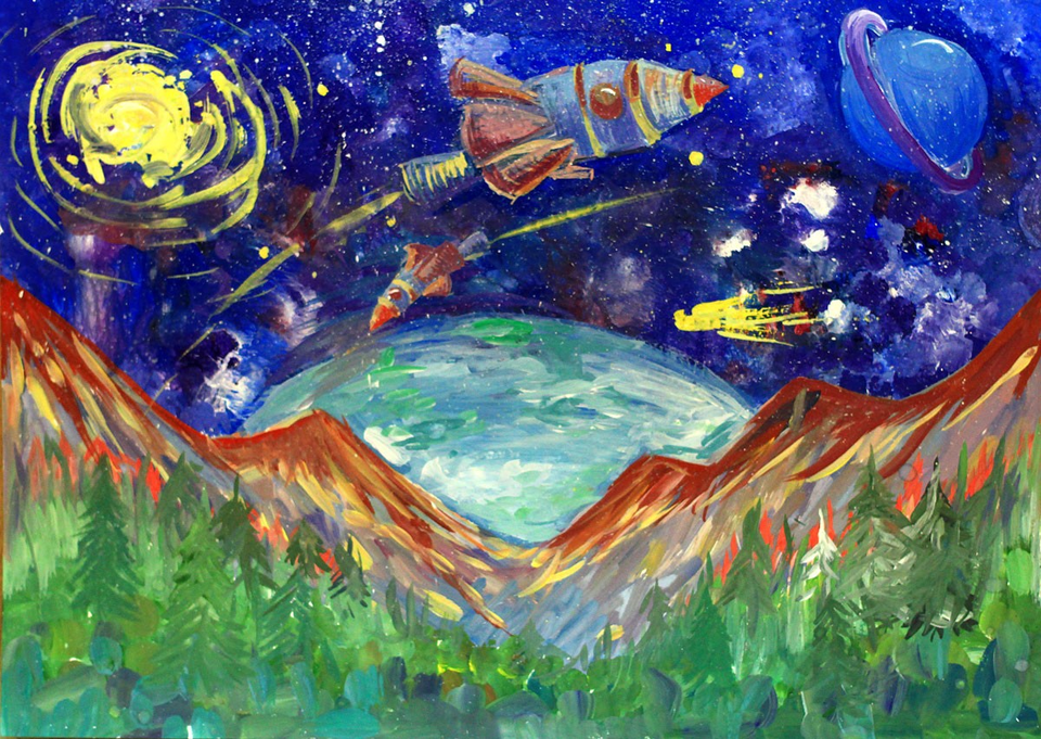 Детский рисунок - Волшебный сон Жизнь на другой планете