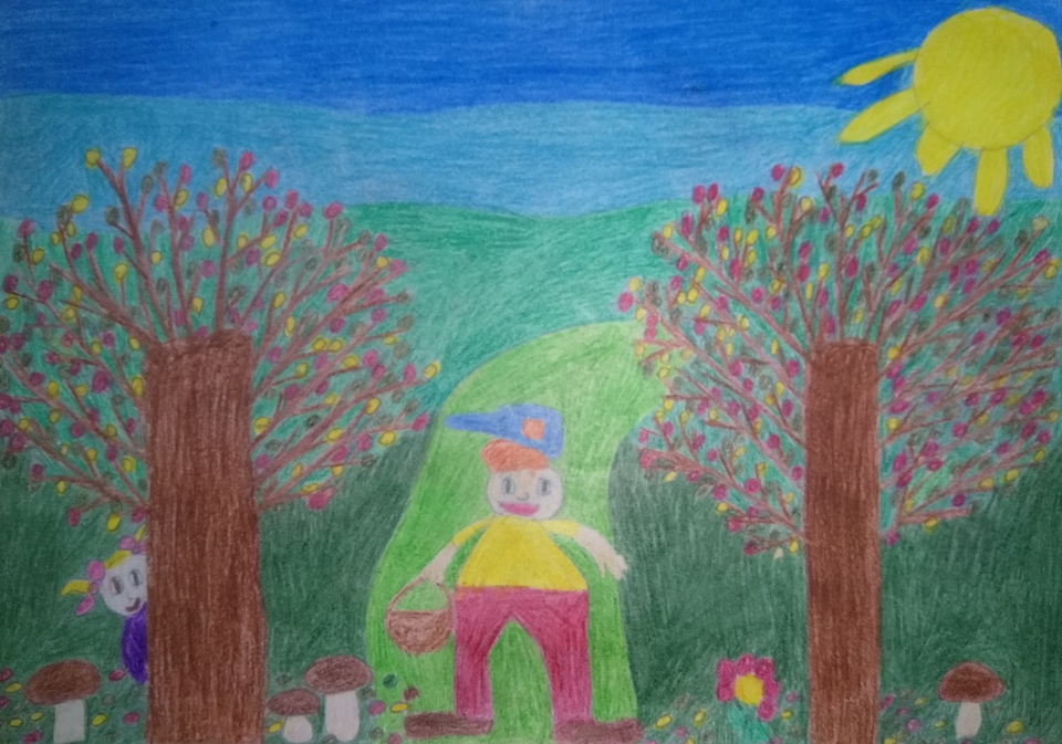 Детский рисунок - Сказочная осень в лесном бору