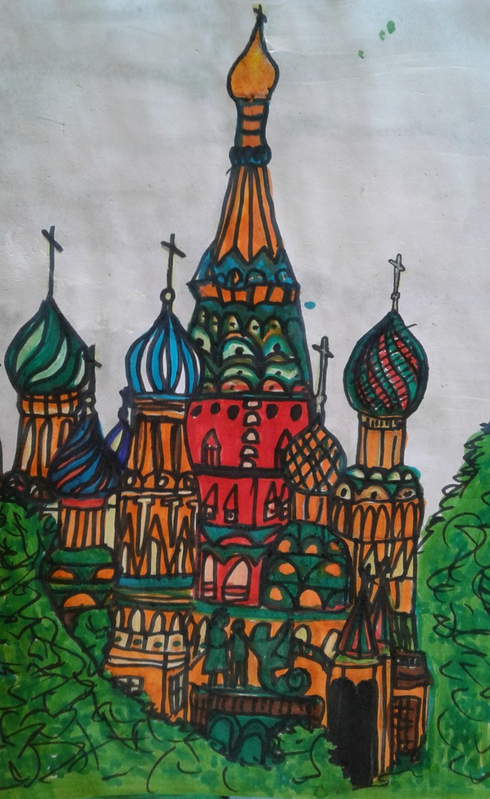 Детский рисунок - Город Москва Храм Василия Блаженного