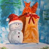 Рисунок "Новогодняя белочка и снеговик"