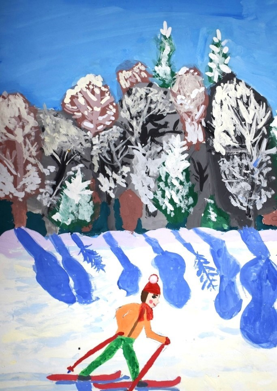 Детский рисунок - Зимняя прогулка
