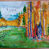 Рисунок "Рыжий лес" на конкурс "Конкурс творческого рисунка “Свободная тема-2021”"