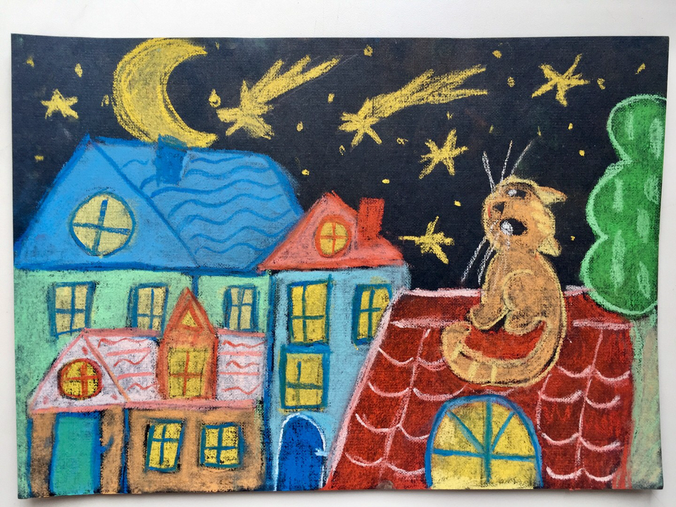 Детский рисунок - На крыше дома моего