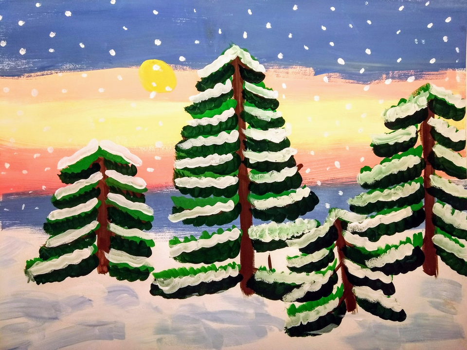 Детский рисунок - зимний лес