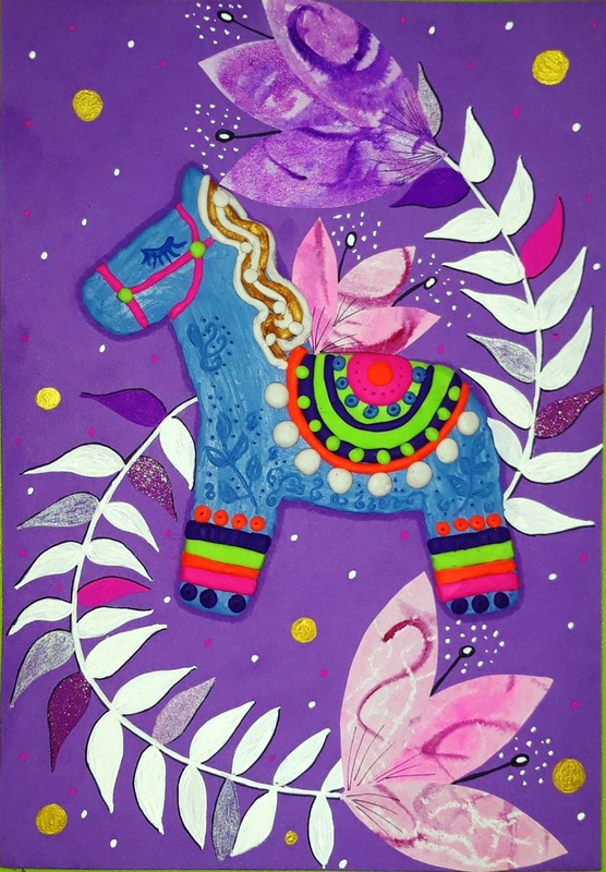 Детский рисунок - Далекарлийская лошадка
