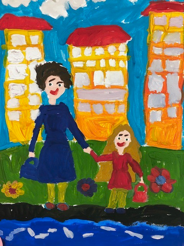 Детский рисунок - На шопинг с мамой