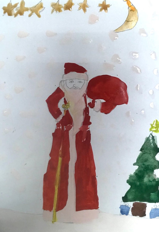 Детский рисунок - Дед мороз приносит добрые вести