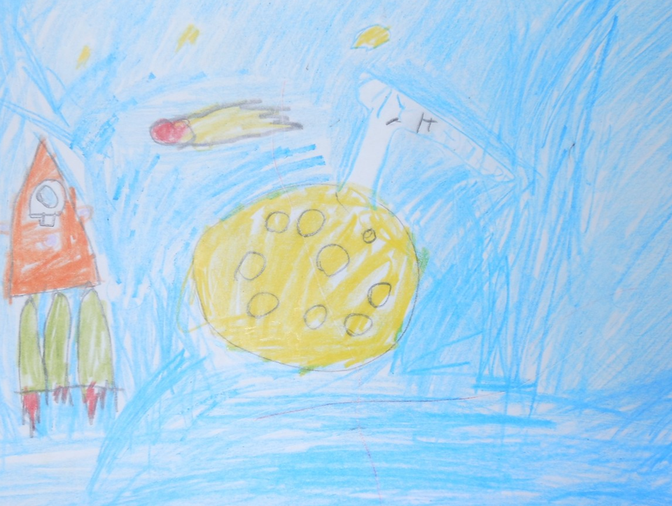 Детский рисунок - Полет в лунопарк на Луне