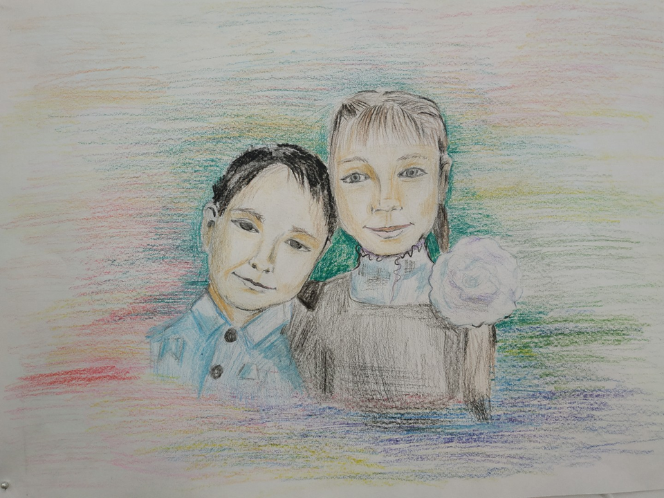 Детский рисунок - С младшим братом всегда рядом
