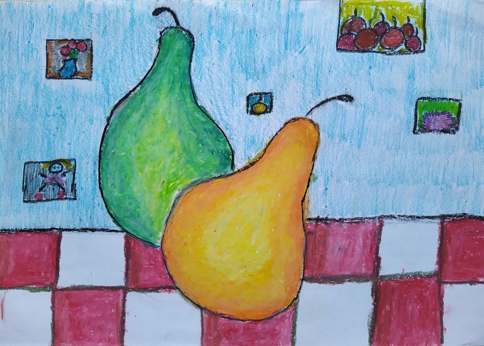 Детский рисунок - Натюрморт с двумя грушами