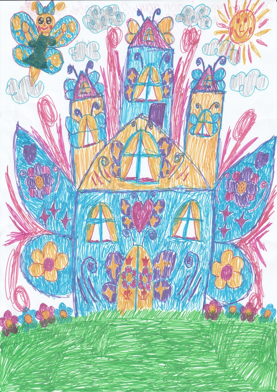 Детский рисунок - Домик бабочки Эвелинки