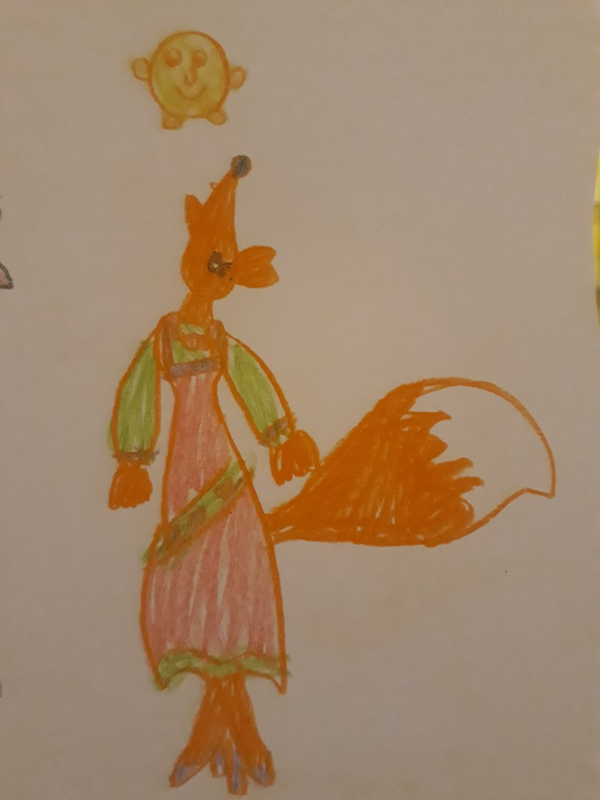 Детский рисунок - Лисичка и колобок