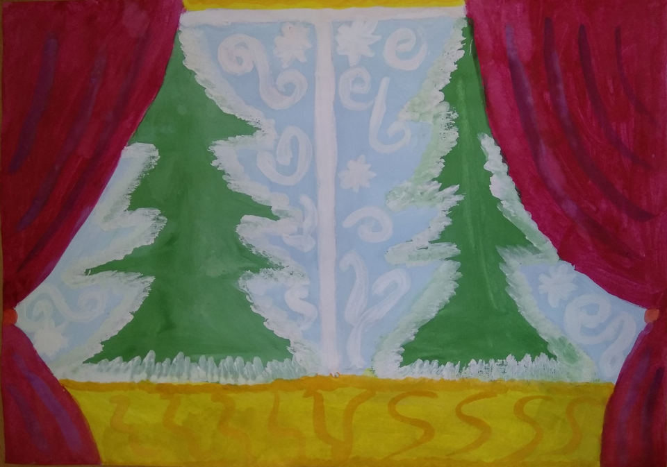 Детский рисунок - Зимние узоры на окне