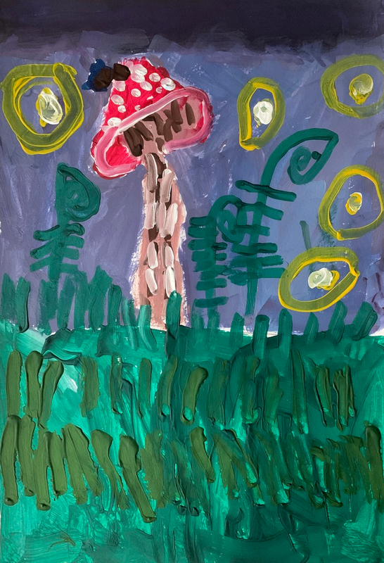 Детский рисунок - Грибной лес