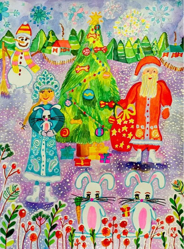 Детский рисунок - Дед Мороз и Снегурочка