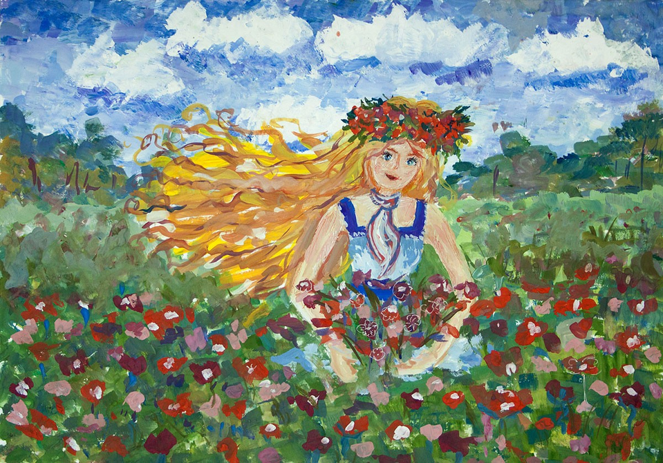 Детский рисунок - Цветочная поляна