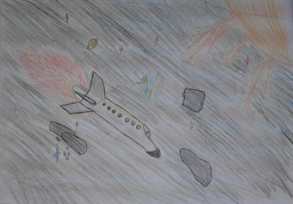 Детский рисунок - Космический корабль бороздит просторы вселенной