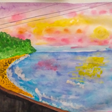 Рисунок "Вид из окна поезда  на морской закат" на конкурс "Конкурс детского рисунка “Чудесное Лето - 2019”"