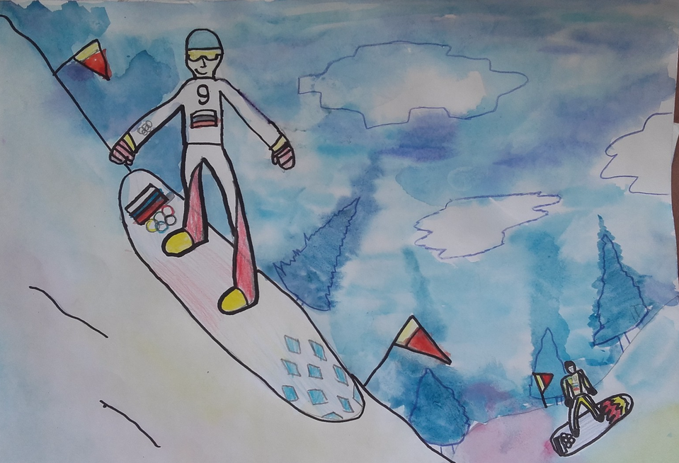 Детский рисунок - Сноубордист
