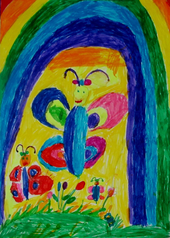 Детский рисунок - Летим на радугу