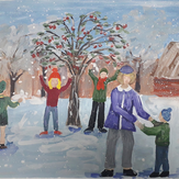 Рисунок "Зима в вишневом сквере" на конкурс "Конкурс детского рисунка “Новогодняя Открытка-2019”"