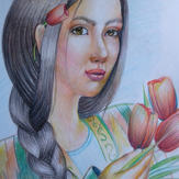 Рисунок "девушка с тюльпанами"