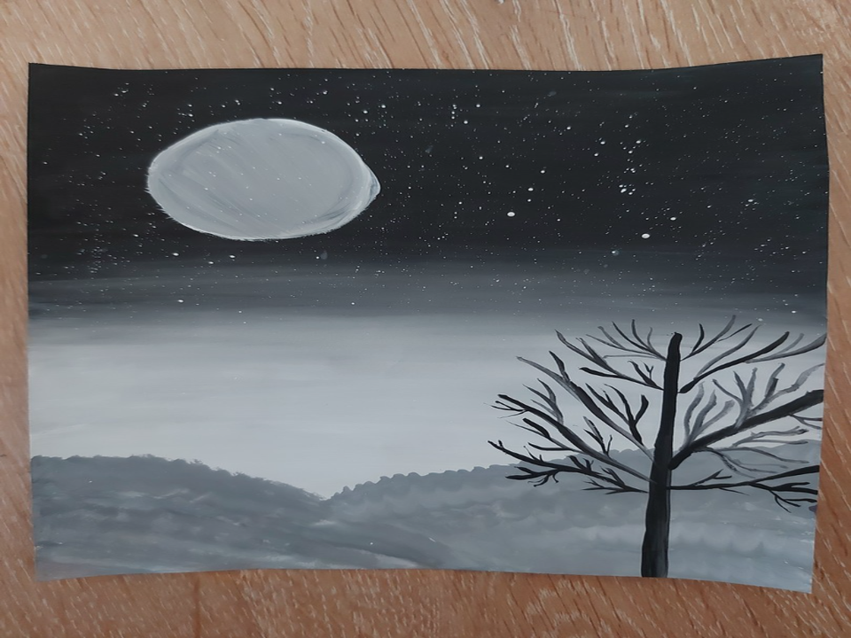 Детский рисунок - лунная ночь