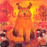 Рисунок "Рыжий Кот Мейн-кун на грибной поляне"