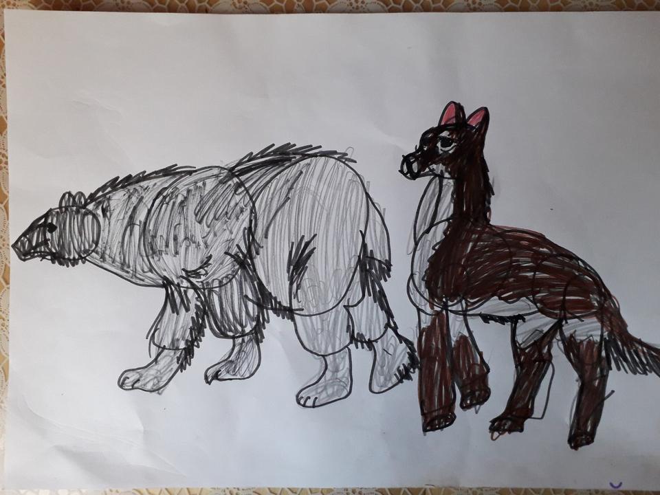 Детский рисунок - Медведь и пес