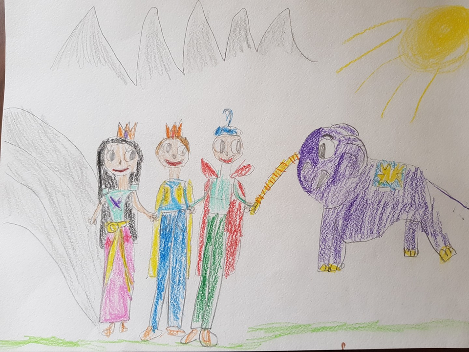 Детский рисунок - Слоник принцессы Амиты всех примирил