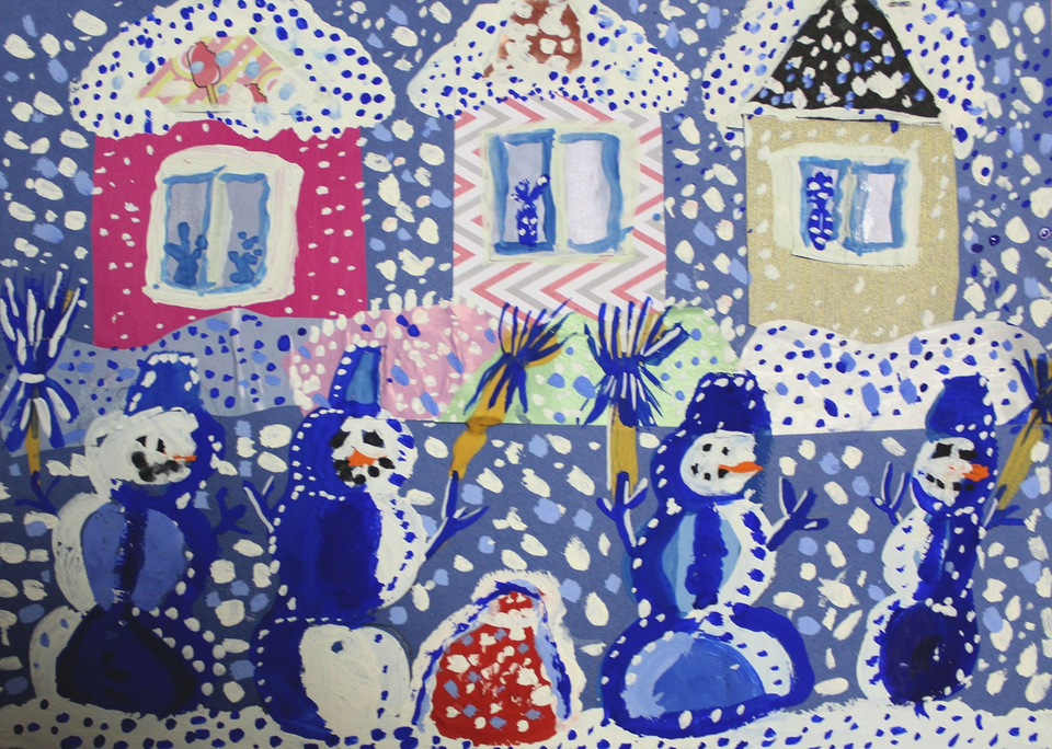Детский рисунок - Снежная ночь