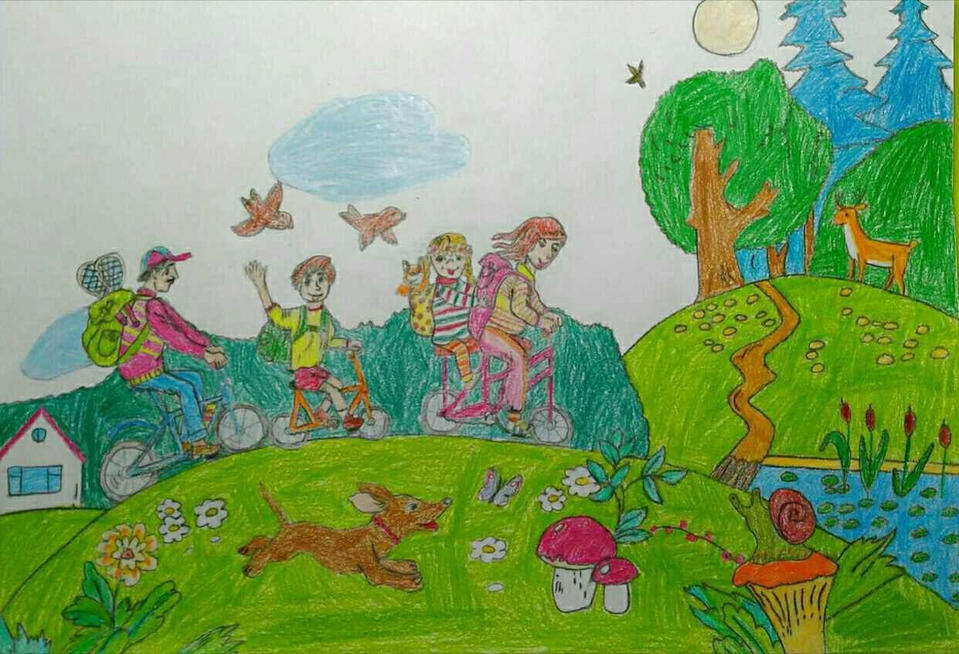 Детский рисунок - Едем на пикник