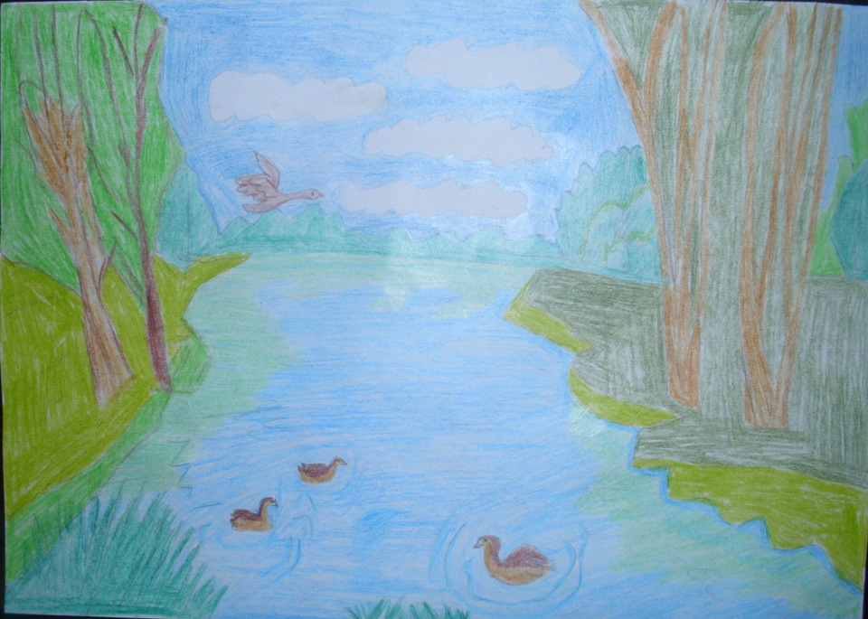 Детский рисунок - на озере