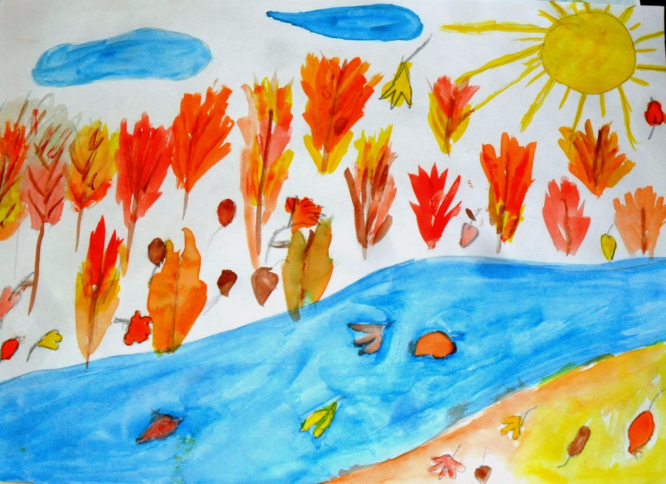 Детский рисунок - Осенняя река