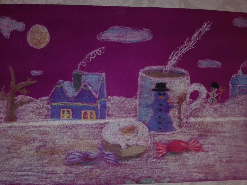 Детский рисунок - Поселок сладостей
