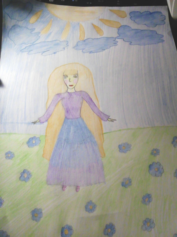 Детский рисунок - Красавица на поляне