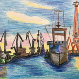 Рисунок "Рыбный порт Калининграда" на конкурс "Конкурс детского рисунка “Города - 2018” вместе с Erich Krause"