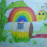 Рисунок "Радужный домик для Эвелинки"