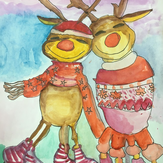 Рисунок "Счастливые олени" на конкурс "Конкурс детского рисунка “Новогодняя Открытка-2019”"