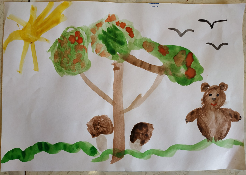 Детский рисунок - Прогулка по лесу