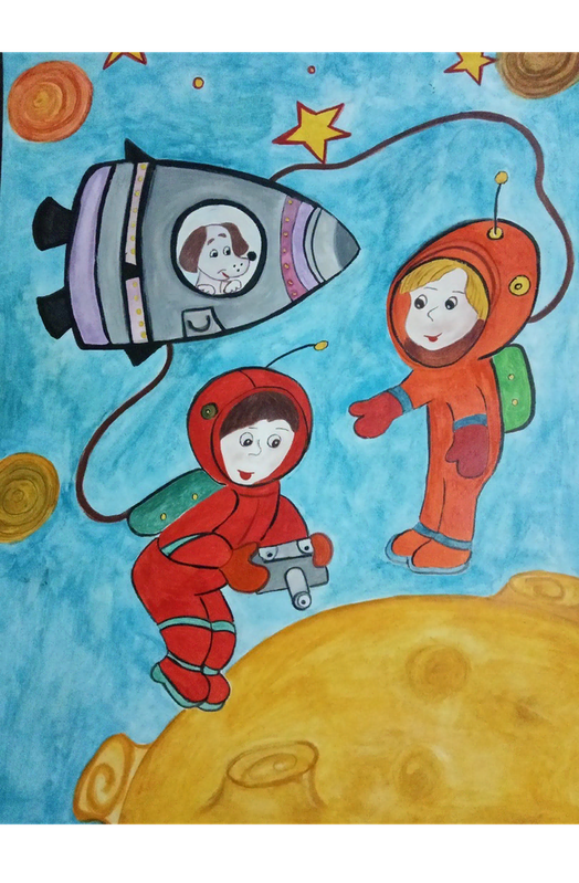 Детский рисунок - День космонавтики