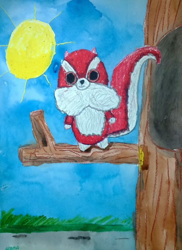 Детский рисунок - Красная белочка