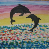 Рисунок "Дельфины на закате"